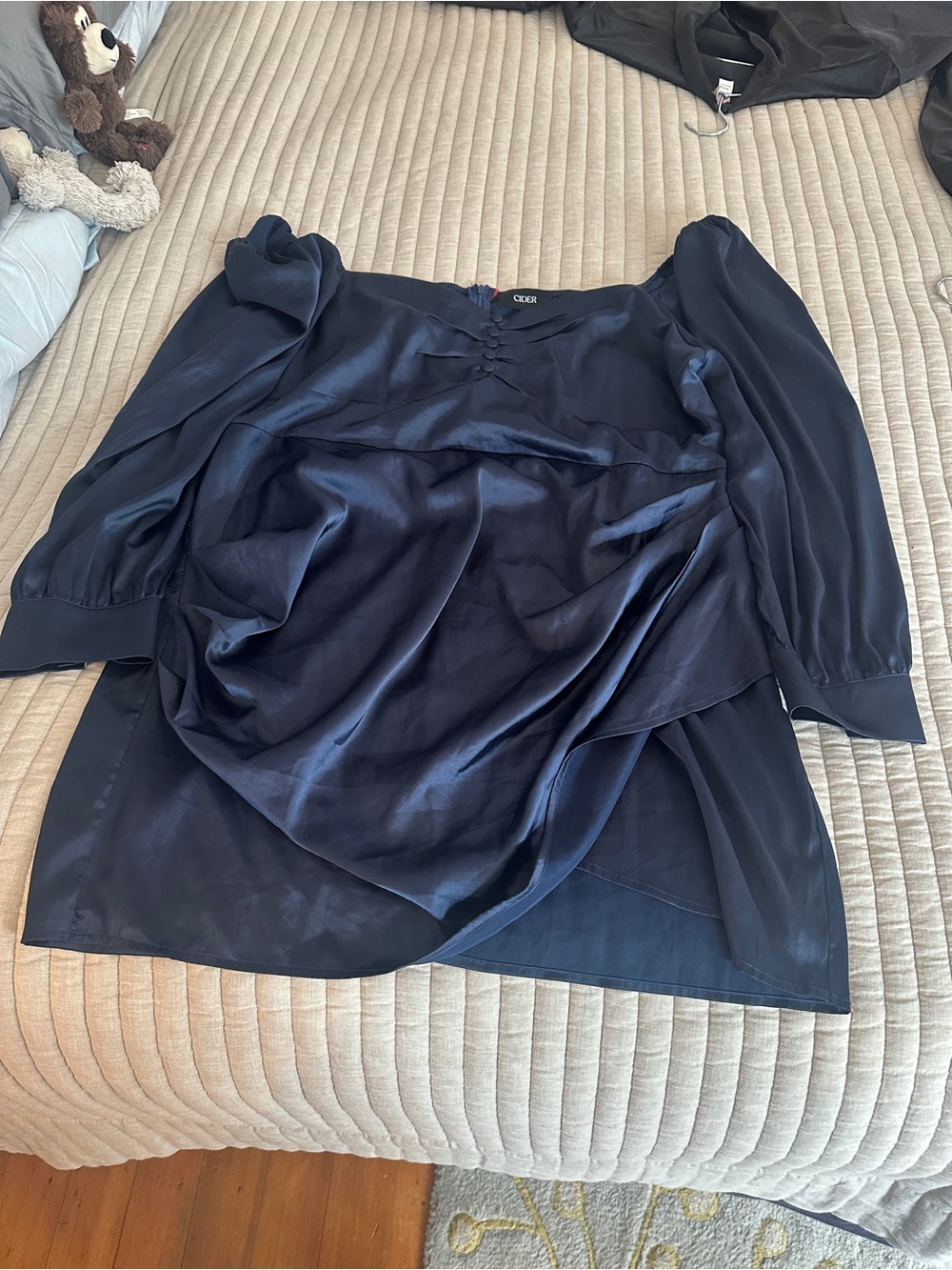 Cider Navy Satin Ruched Mini Dress